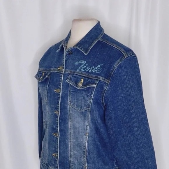 Vintage DISNEY STORE Jean Denim Tinkerbell Tink Jean Jacket Rhinestone Large - Picture 5 of 13